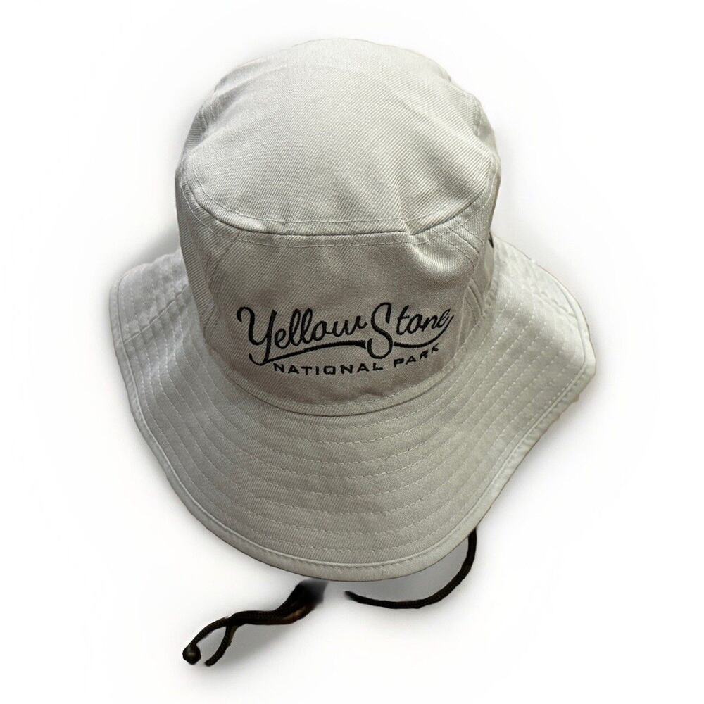 New Era Mens Gray Yellow Stone National Park Bucket Hat Size M MEDIUM Cap